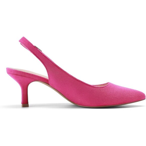 Dream Pairs Women Hot Pink Faux Suede Pointed Toe Slingback Low Kitten Heels - Picture 2 of 7